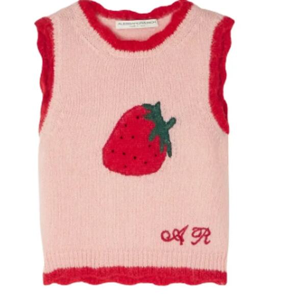 Alessandra Rich Pink Strawberry Intarsia Knitted Sweater Vest - Picture 7 of 10
